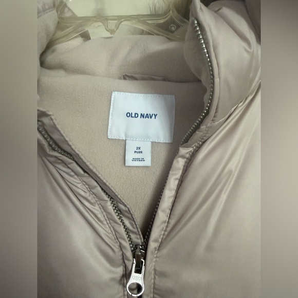 Old Navy Hooded Frost-Free Long-Line Puffer Jacket Rose Beige Pink 2X Plus NWT - Picture 2 of 6